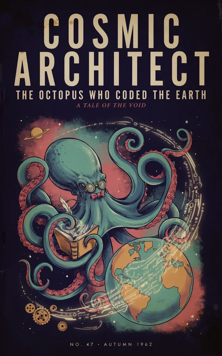 Иллюстрированная обложка Cosmic Architect с осьминогом